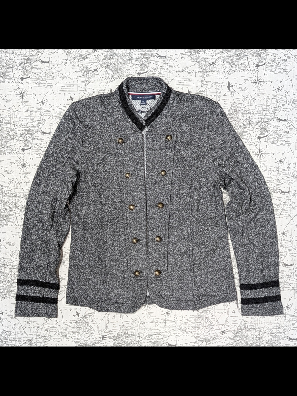 NWT Tommy Hilfiger Military Band Jacket Knit Blazer Double Breasted Gray L